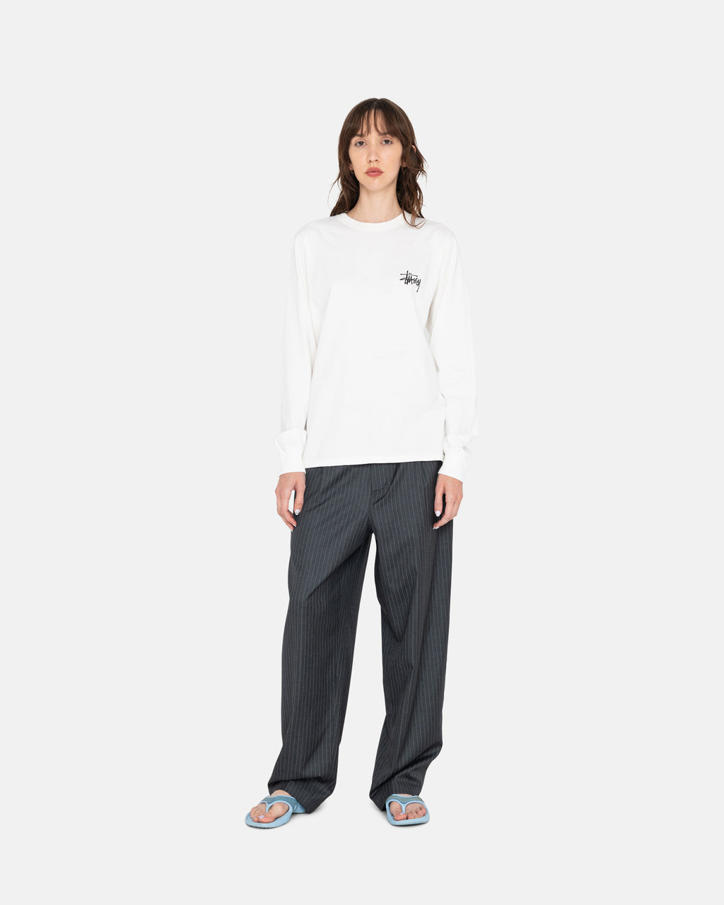 Stussy Basic Ls Løbe T-shirt Hvide | 7853CWTXU