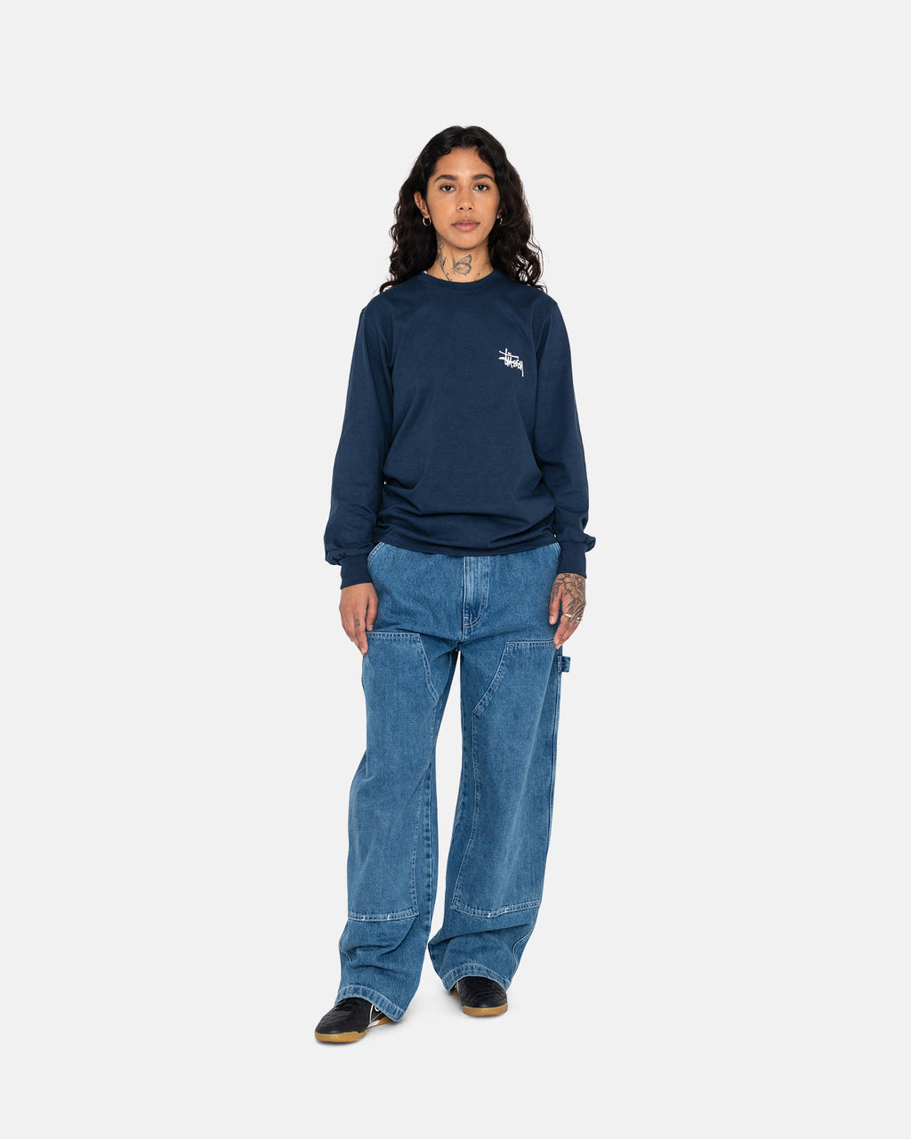 Stussy Basic Ls Løbe T-shirt Mørkeblå | 7102EKQCP