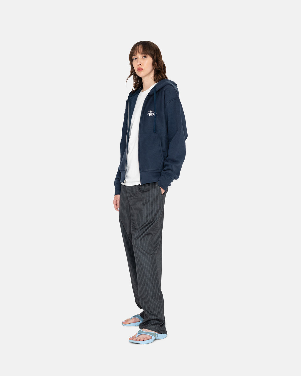 Stussy Basic Zip Hættetrøje Mørkeblå | 9564ZTJVC