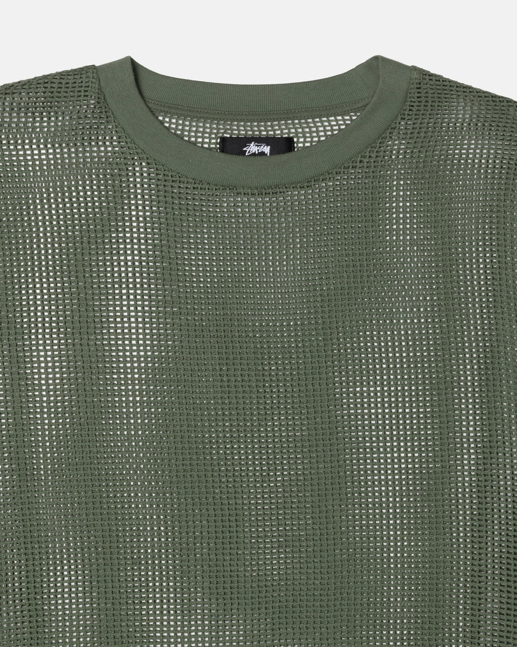 Stussy Bomulds Mesh Ls Crew Skjorte Olivengrøn | 6473NSBWA