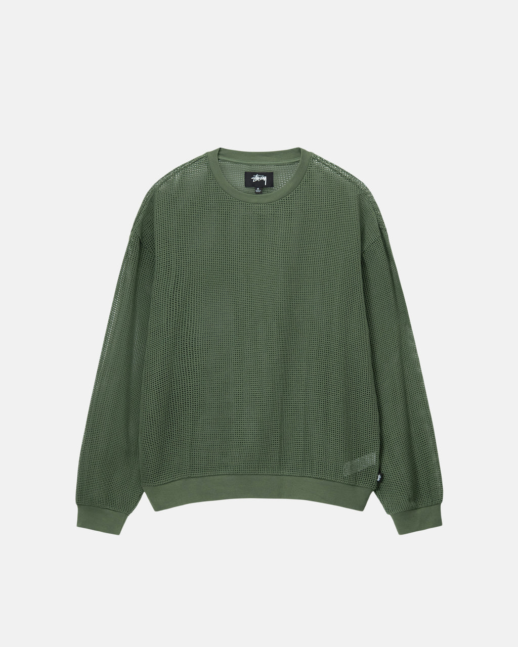 Stussy Bomulds Mesh Ls Crew Skjorte Olivengrøn | 6473NSBWA