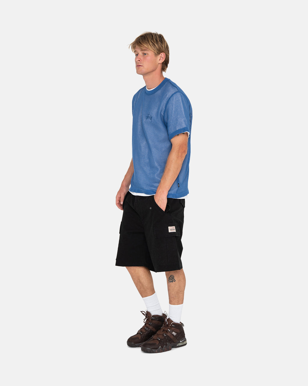 Stussy Bomulds Mesh Ss Crew Skjorte Blå | 2573MHKYG