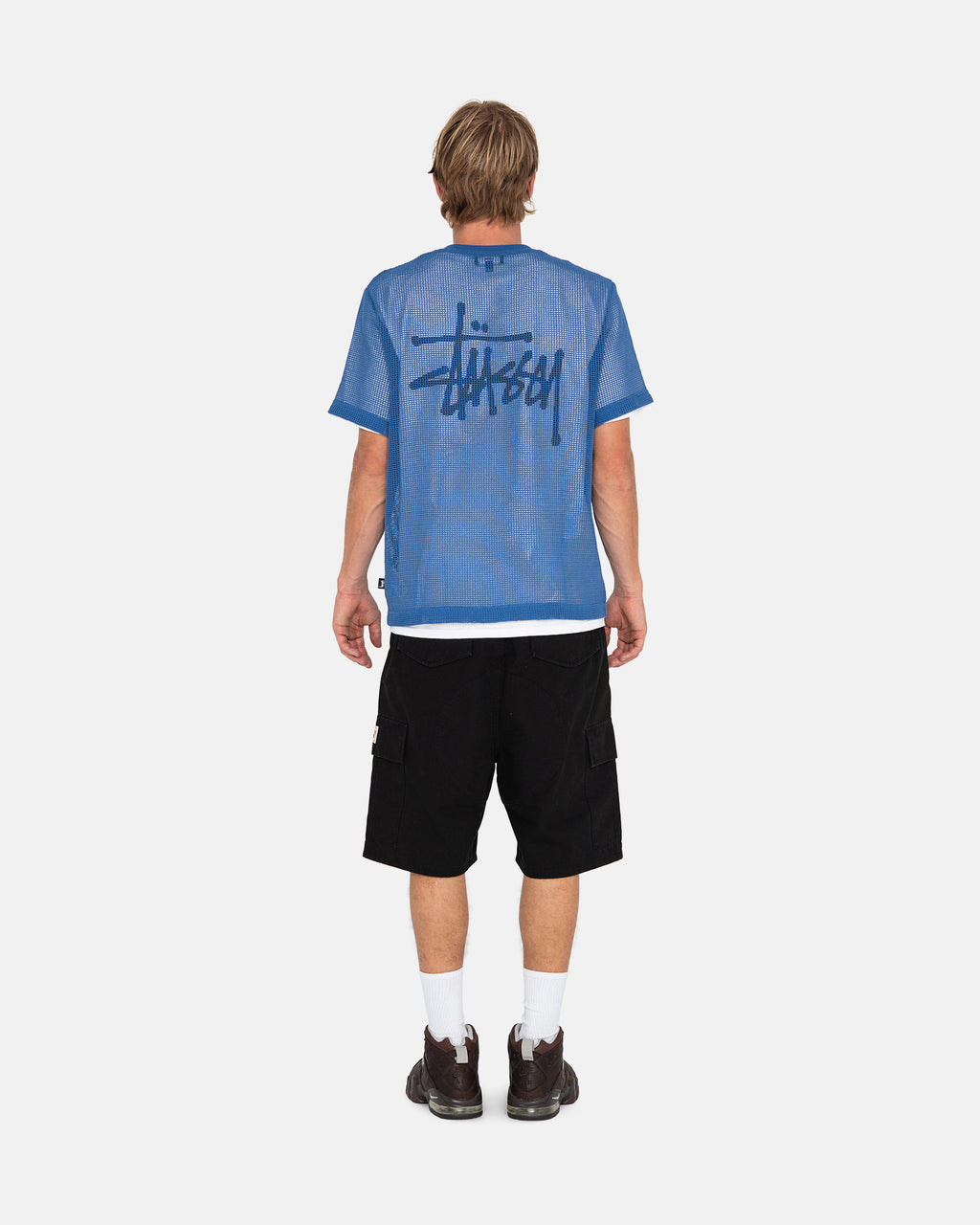 Stussy Bomulds Mesh Ss Crew Skjorte Blå | 2573MHKYG