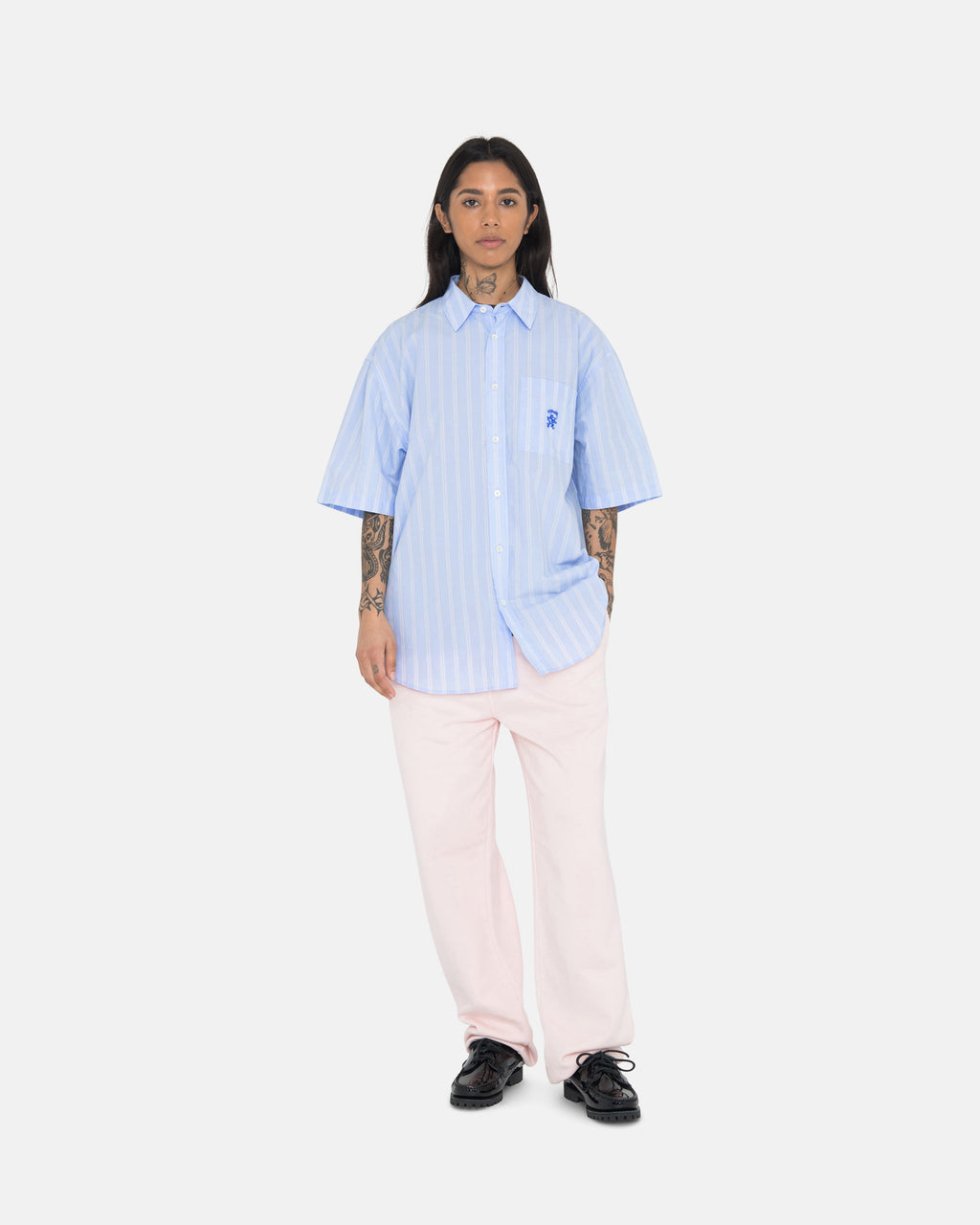 Stussy Boxy Stribet Ss Skjorte Blå Striber | 4908XNEMA