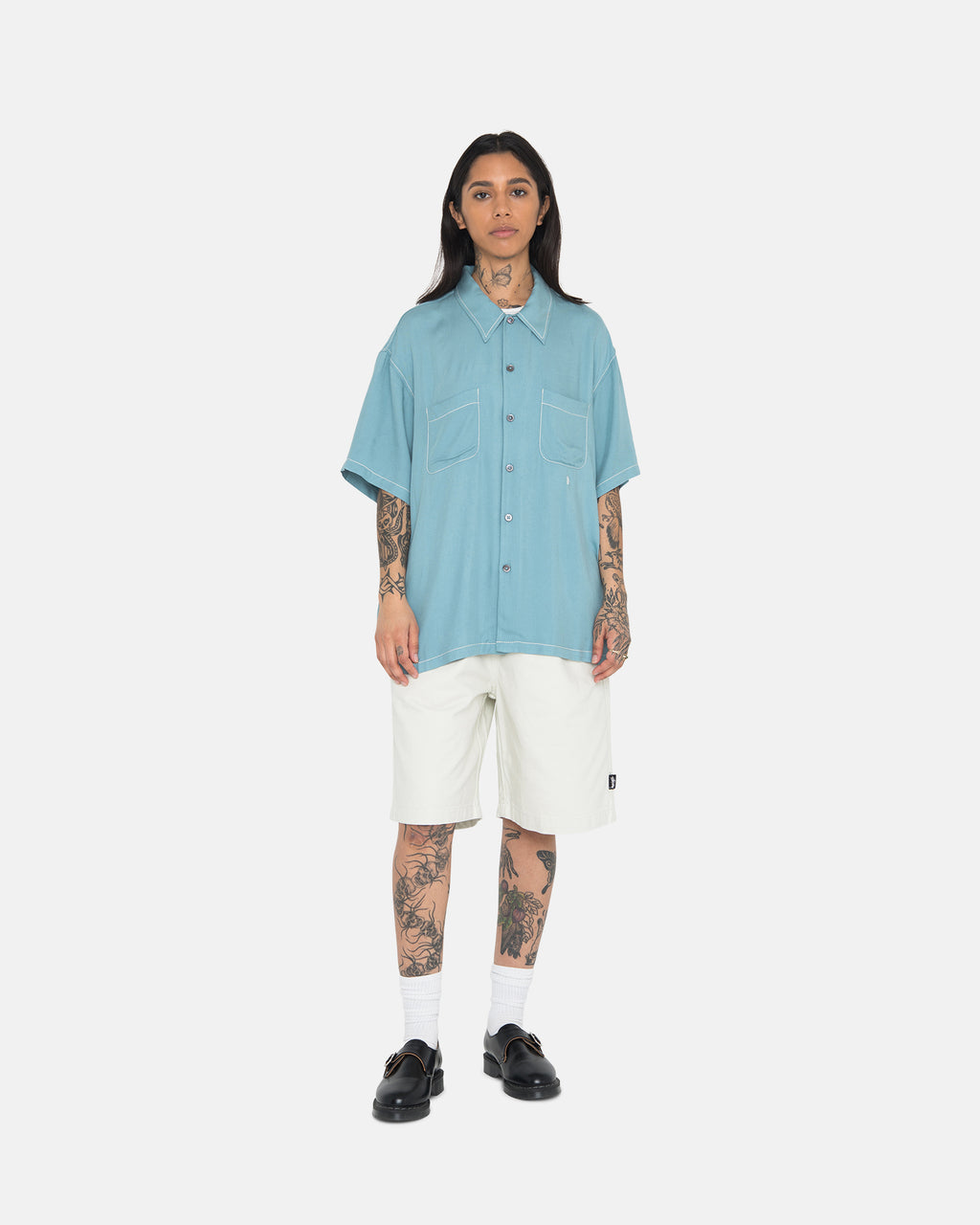 Stussy Contrast Pick Stitched Skjorte Blå | 3028KBPOR