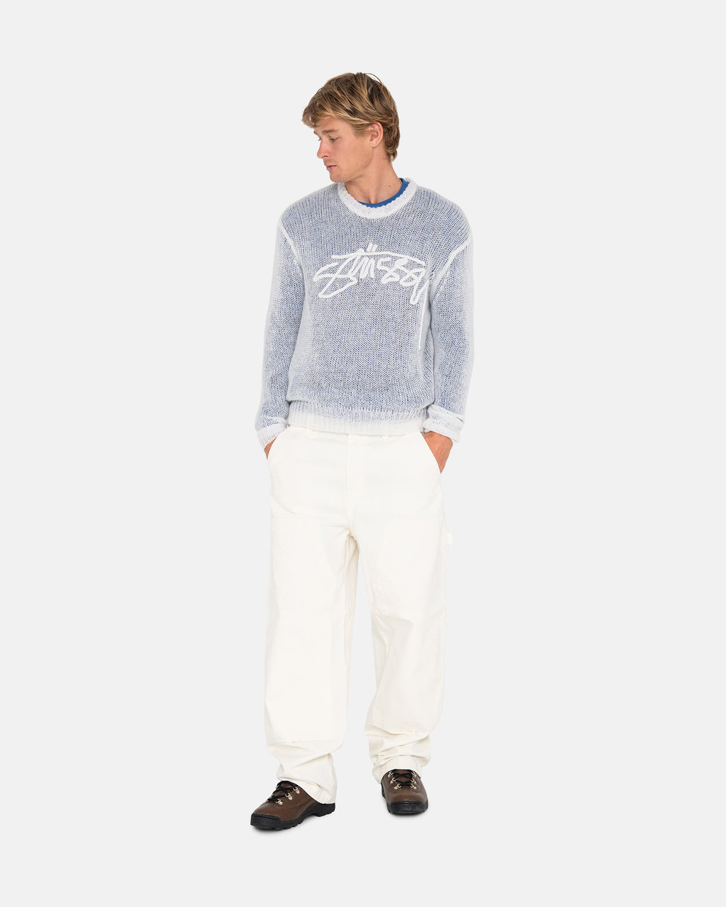 Stussy Loose Knit Logo Trøjer Beige | 7638VFKUQ