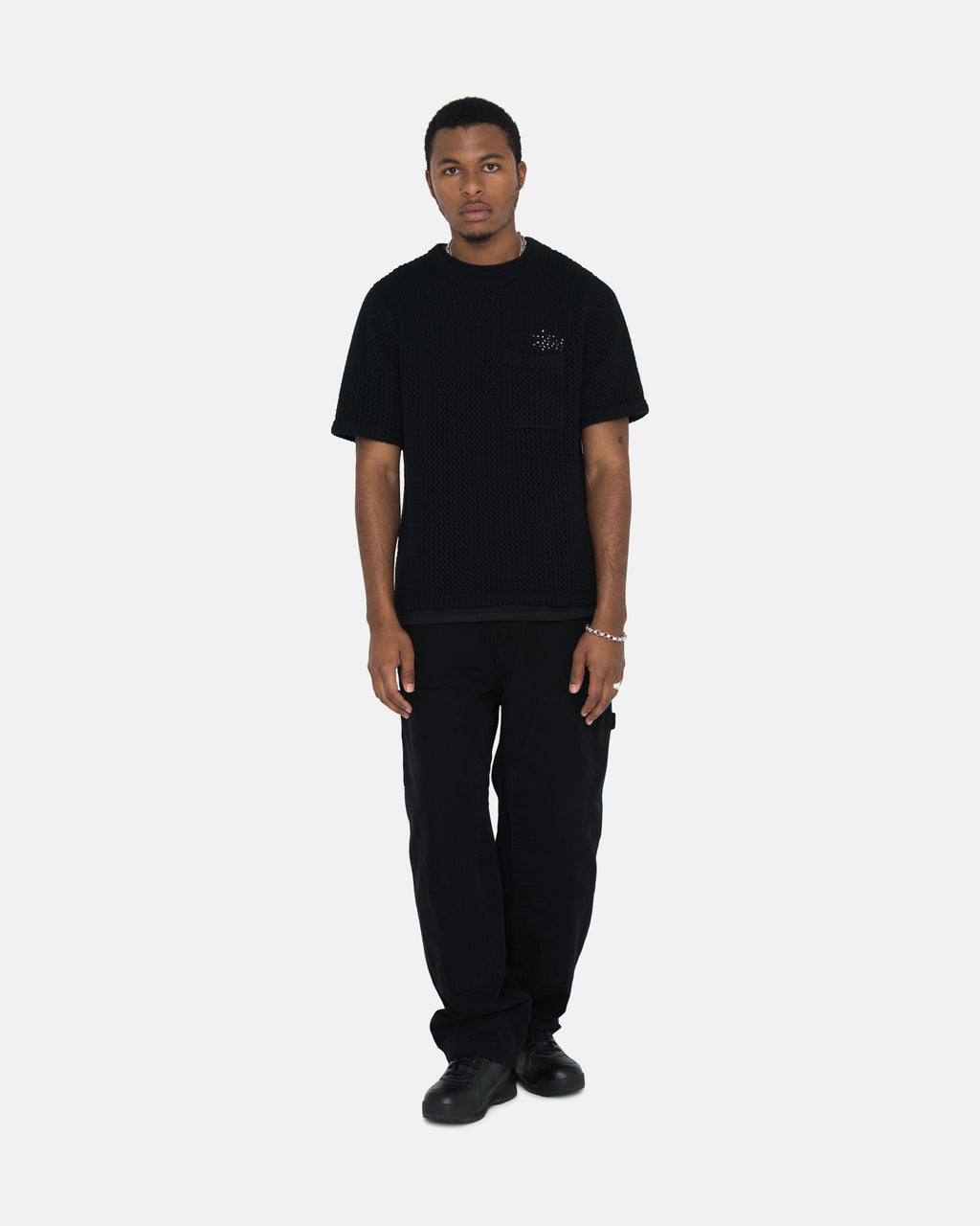 Stussy O'dyed Heavyweight Mesh Crew Skjorte Sort | 4827SKGOH