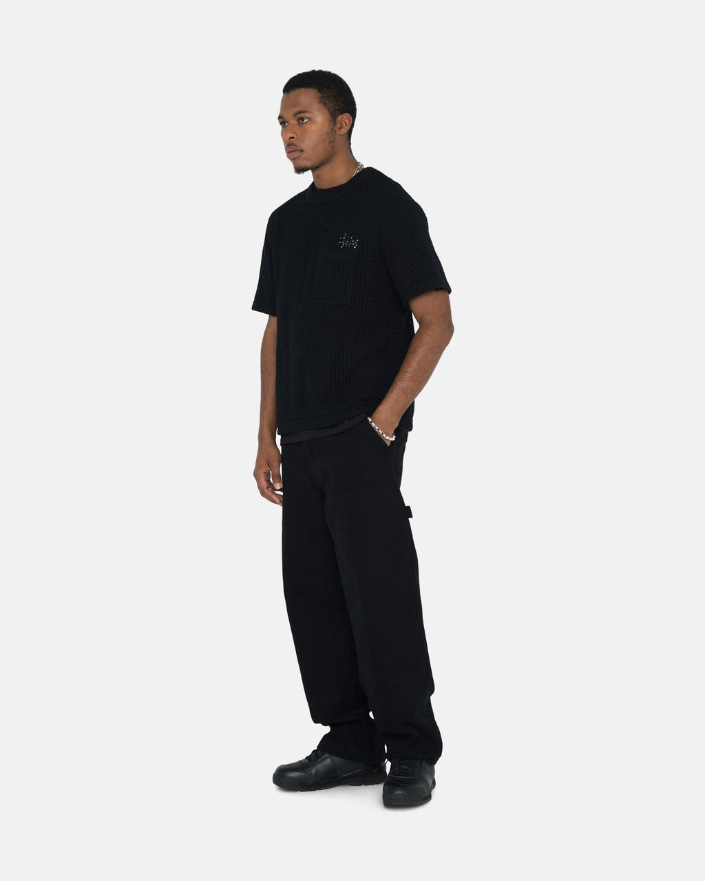 Stussy O'dyed Heavyweight Mesh Crew Skjorte Sort | 4827SKGOH