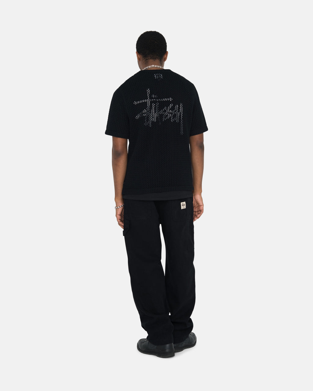 Stussy O'dyed Heavyweight Mesh Crew Skjorte Sort | 4827SKGOH