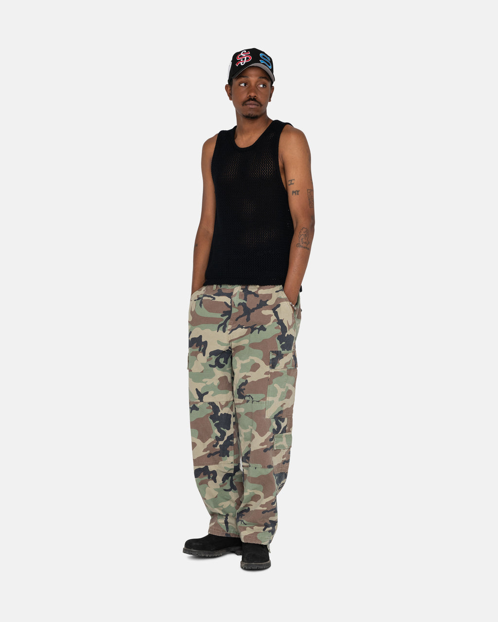 Stussy O'dyed Heavyweight Mesh Tank Top Sort | 3046PFLIV