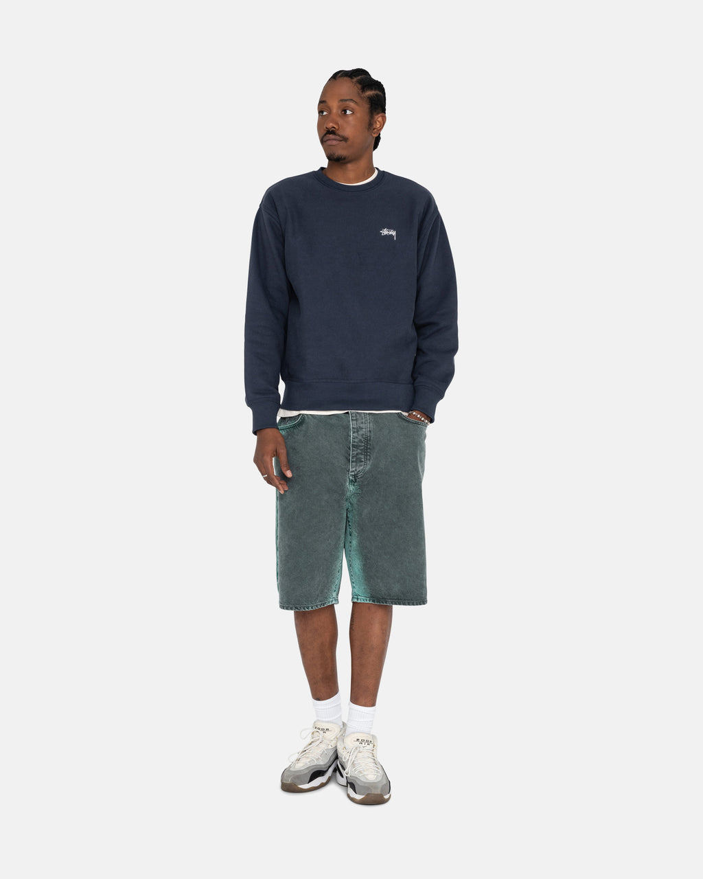 Stussy Overdyed Stock Logo Crew Shorts Mørkeblå | 3574DAONS