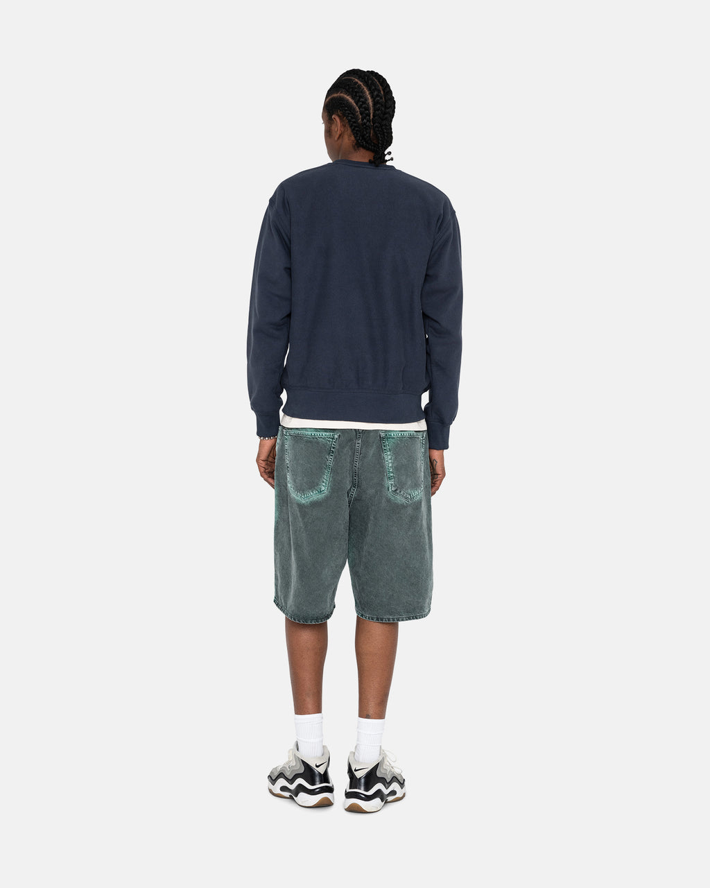 Stussy Overdyed Stock Logo Crew Shorts Mørkeblå | 3574DAONS