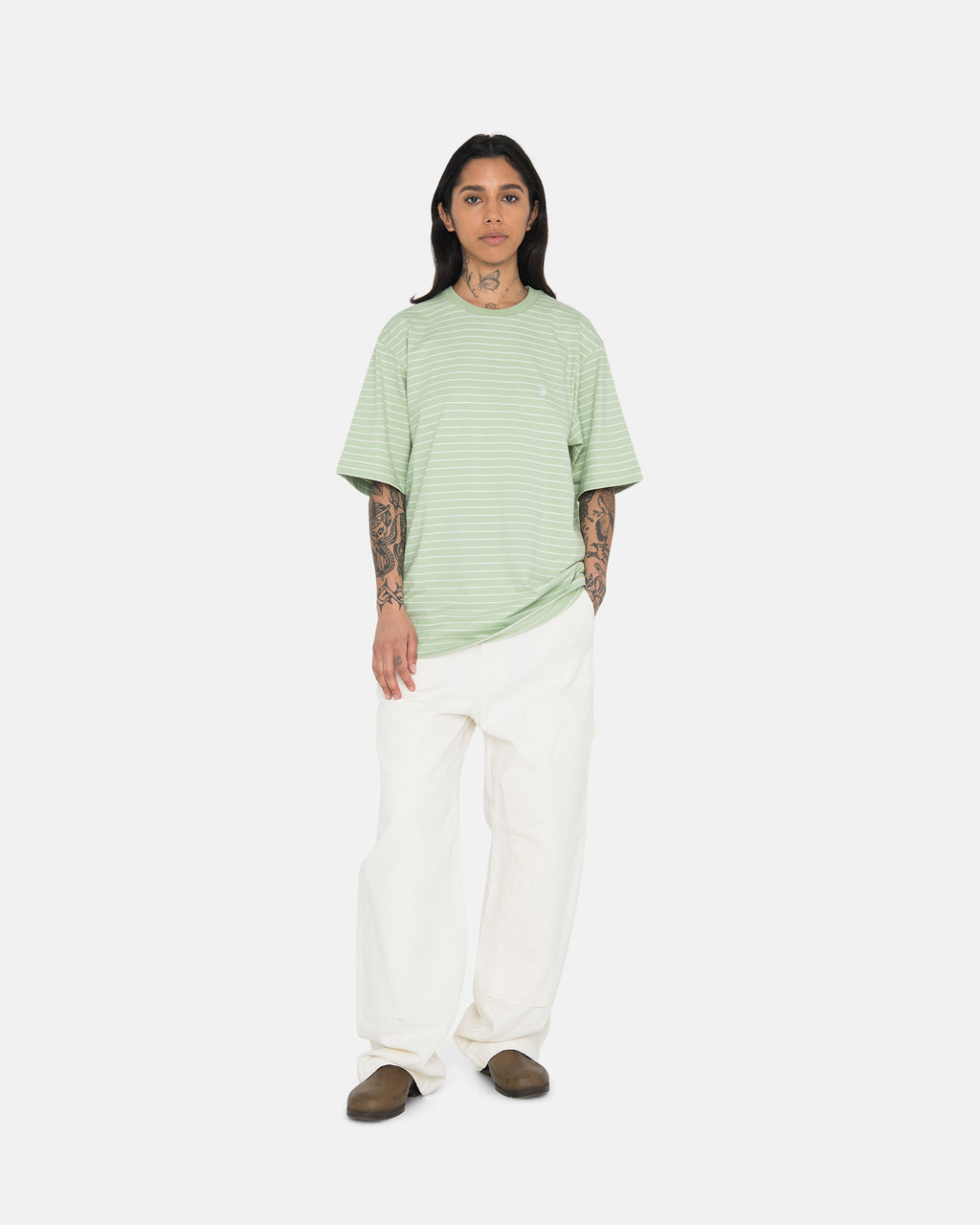 Stussy Pin Stribet Ss Crew Skjorte Grøn | 3698OYMQZ