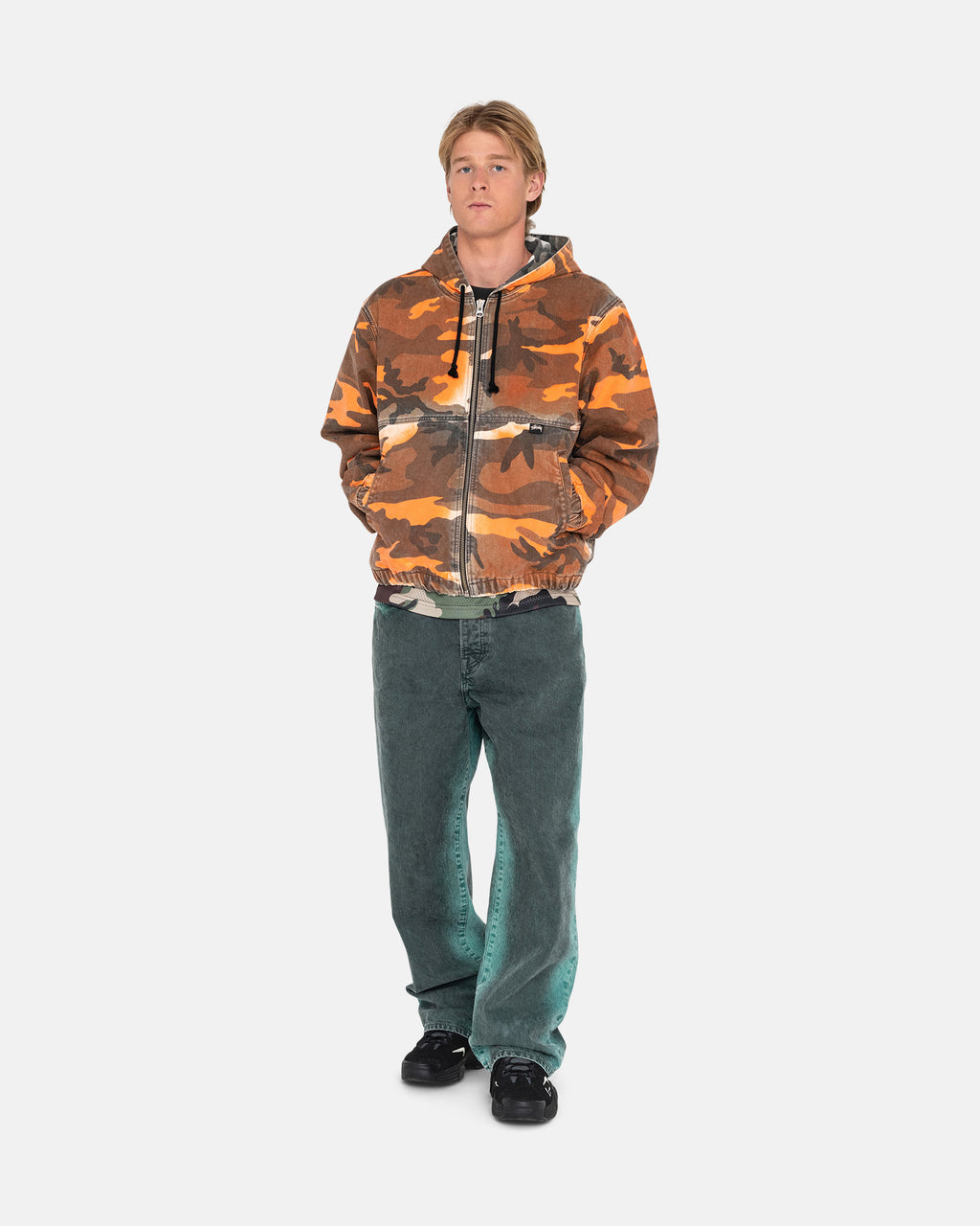 Stussy Spray Dye Hætte Arbejds Jakke Orange Camo | 2967VNFCK