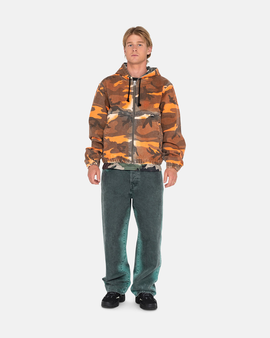 Stussy Spray Dye Hætte Arbejds Jakke Orange Camo | 2967VNFCK