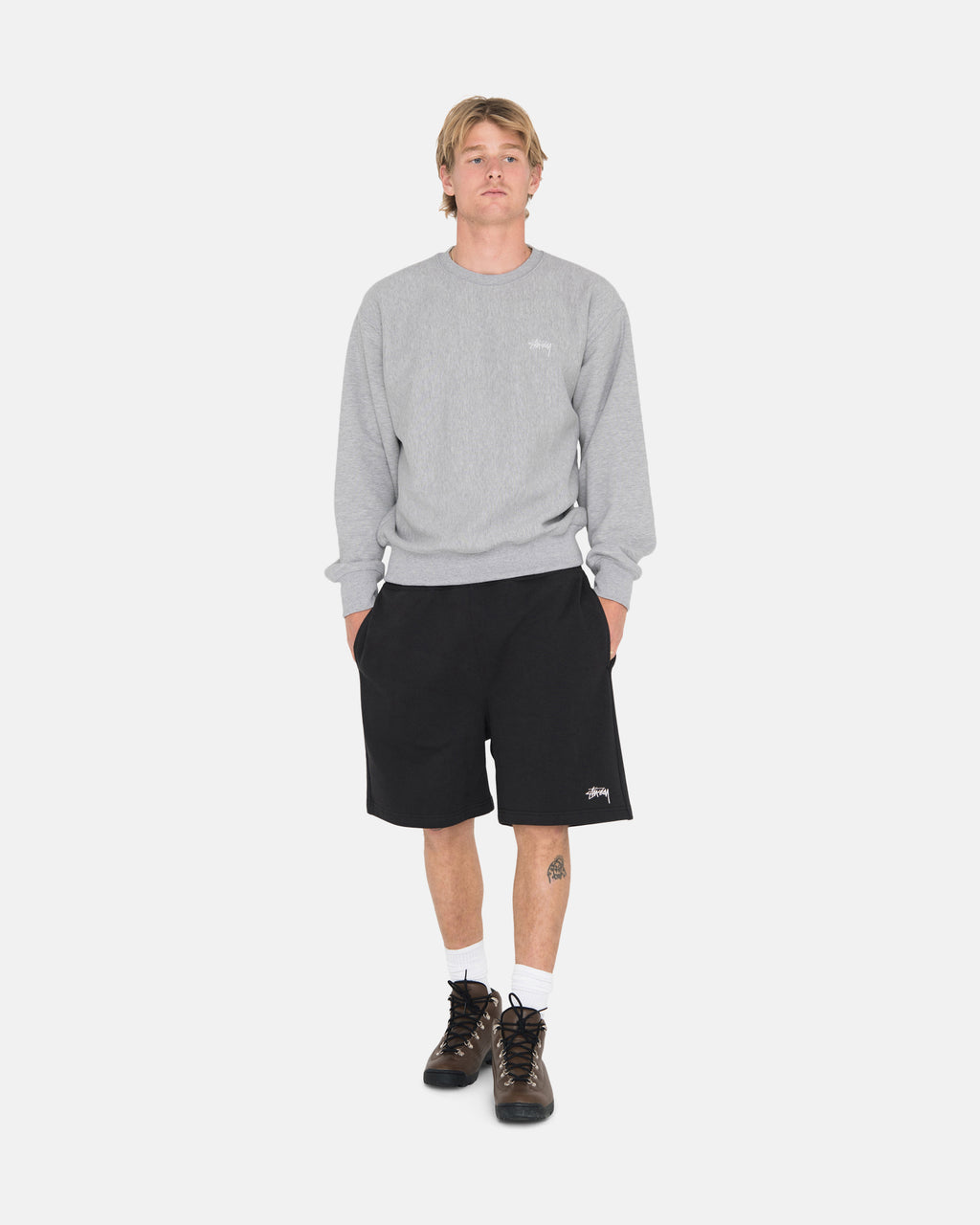 Stussy Stock Logo Crew Shorts Grå | 0592AHKBD