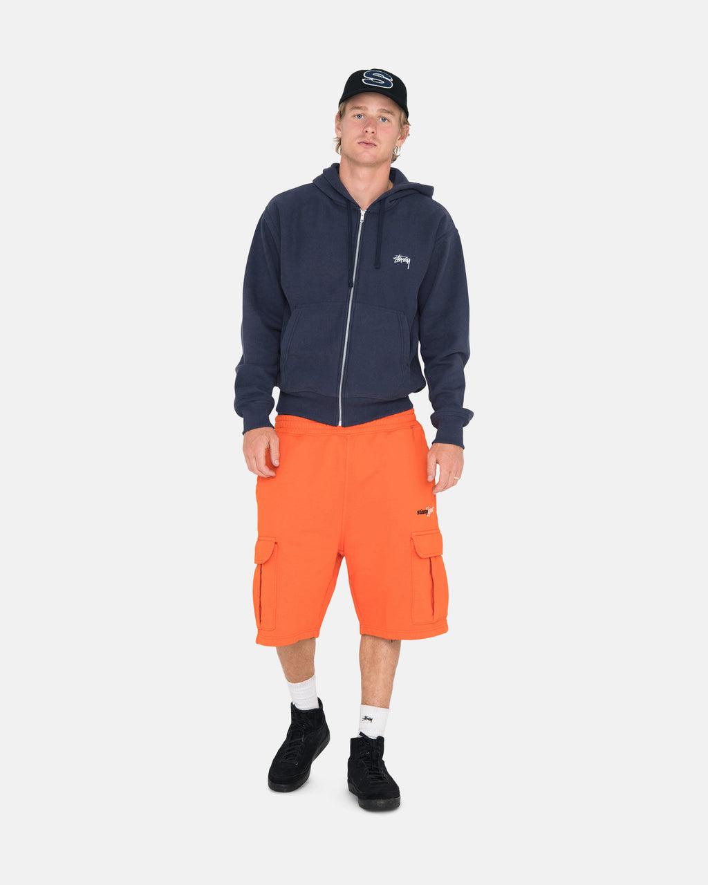 Stussy Stock Logo Zip Hættetrøje Mørkeblå | 4673GQVIP