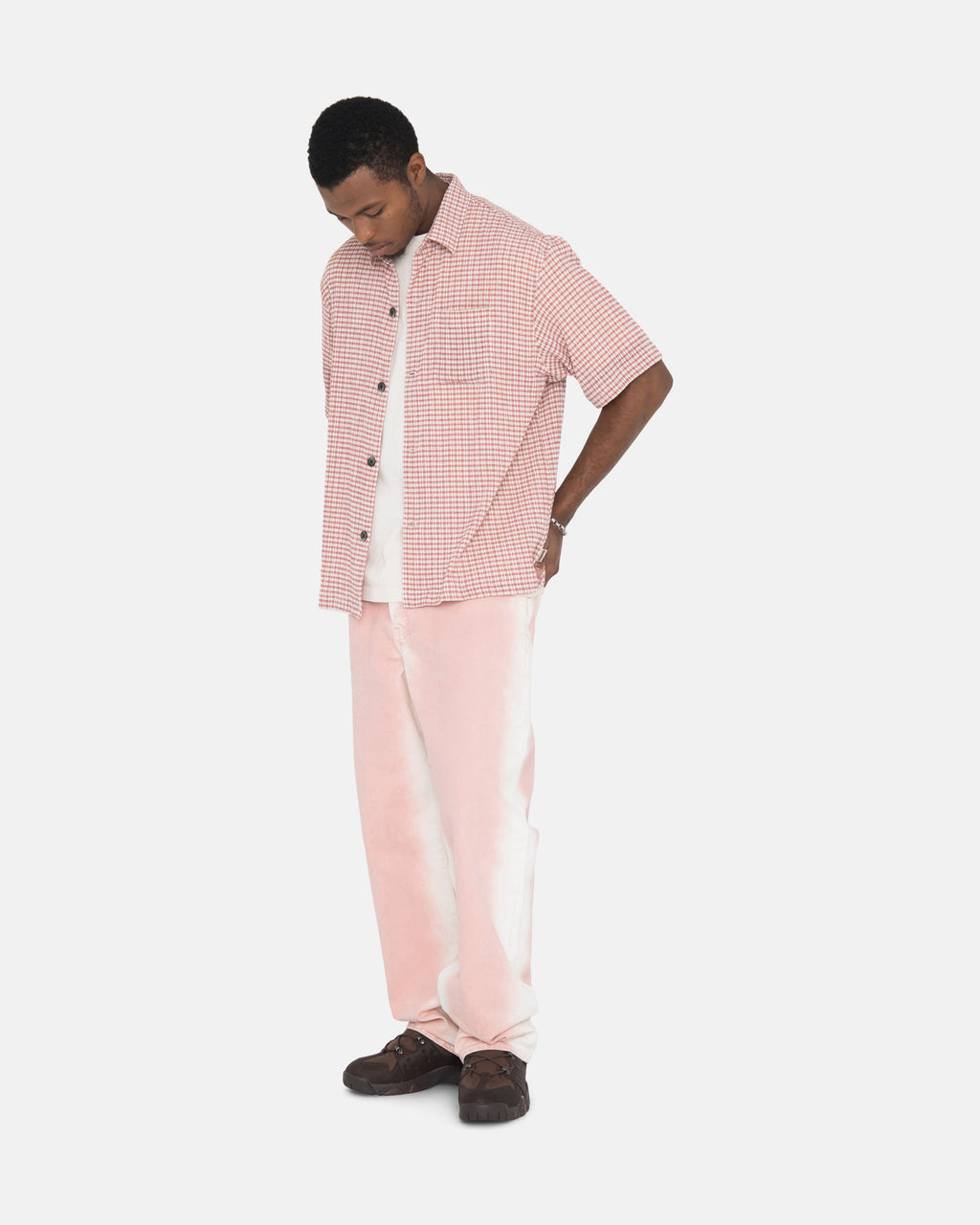 Stussy Wrinkly Gingham Ss Skjorte Lyserød | 7294IHEOV