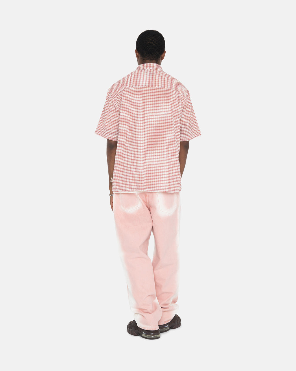 Stussy Wrinkly Gingham Ss Skjorte Lyserød | 7294IHEOV