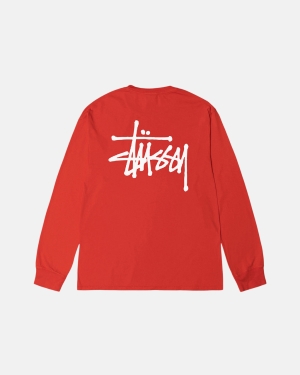 Stussy Basic Pigment Dyed Ls Løbe T-shirt Lyserød | 0135FNPAT