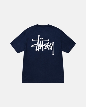 Stussy Basic Stüssy Løbe T-shirt Mørkeblå | 6054UXLIC