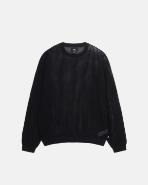 Stussy Bomulds Mesh Ls Crew Skjorte Sort | 2437TCVUM