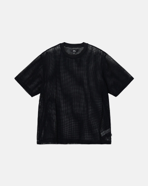 Stussy Bomulds Mesh Ss Crew Skjorte Sort | 8510PFYCN