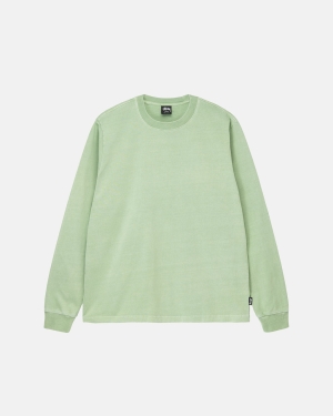 Stussy Heavyweight Pigment Dyed Ls Crew Løbe T-shirt Grøn | 2496MRSOZ