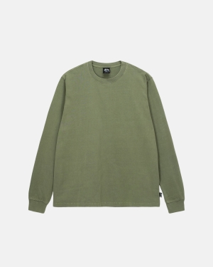 Stussy Heavyweight Pigment Dyed Ls Crew Skjorte Olivengrøn | 9285PTKRY