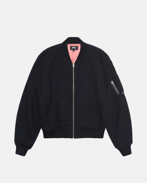 Stussy Linen Beach Bomber Jakke Sort | 0154HJLVN