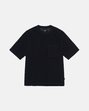 Stussy O'dyed Heavyweight Mesh Crew Skjorte Sort | 4827SKGOH