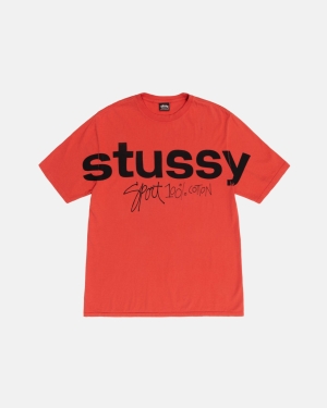 Stussy Sports 100% Pigment Dyed Løbe T-shirt Lyserød | 4378HBOQE