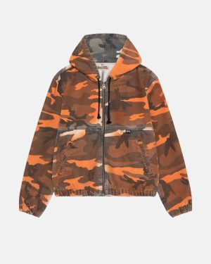 Stussy Spray Dye Hætte Arbejds Jakke Orange Camo | 2967VNFCK