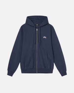 Stussy Stock Logo Zip Hættetrøje Mørkeblå | 4673GQVIP