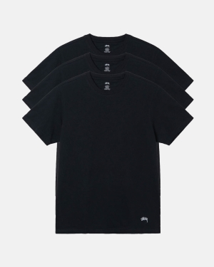 Stussy Undershirt - 3 Pack Løbe T-shirt Sort | 3461VXGFC