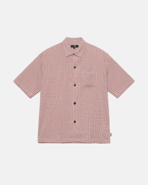 Stussy Wrinkly Gingham Ss Skjorte Lyserød | 7294IHEOV